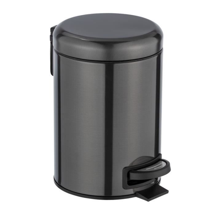 Petite Poubelle Salle De Bain à Pédale Tortona WENKO 3L - Couvercle Bambou Noir Mat