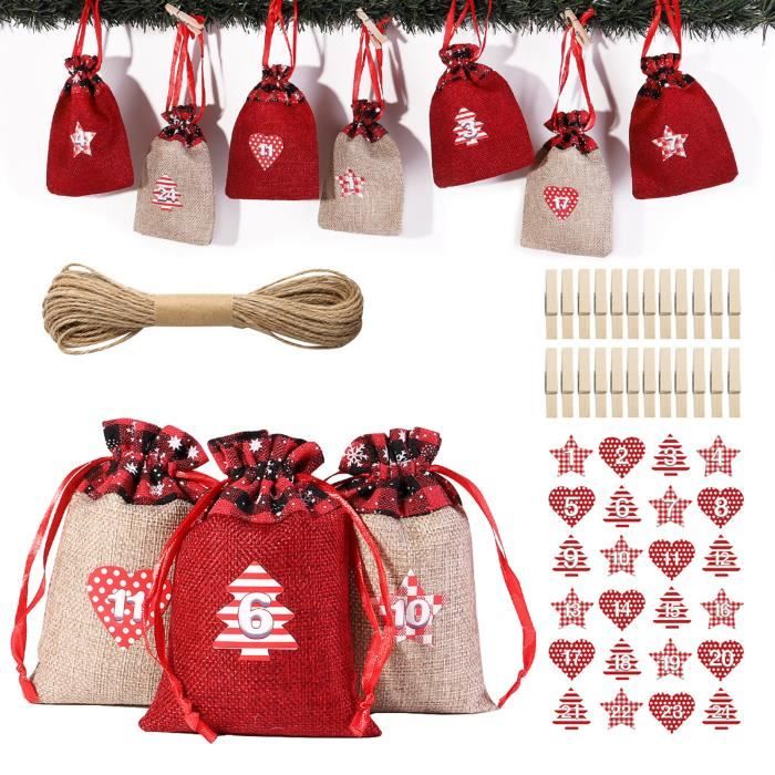 Calendrier De L'Avent 2025 à Remplir - 24 Sachets En Toile De Jute 15x10 Cm Avec Ficelle - 2