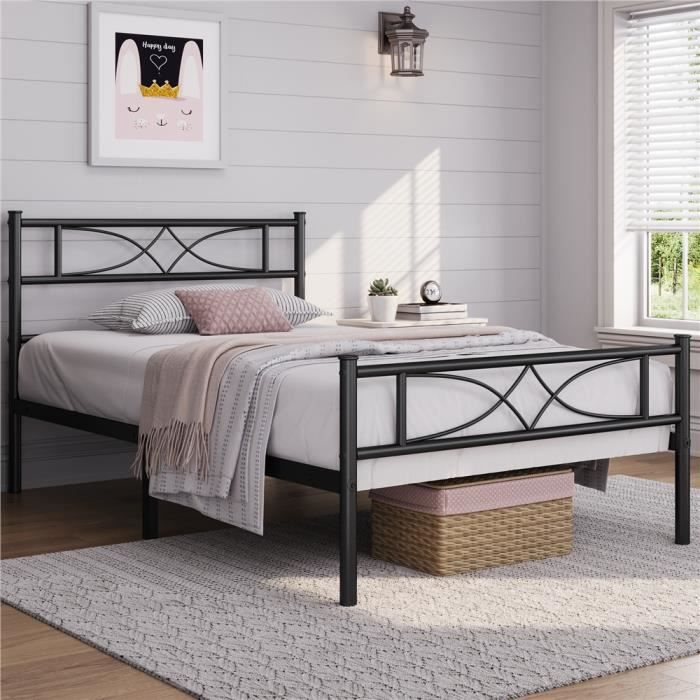 Cadre de lit simple en métal noir YAHEETECH - 90x190cm - Design contemporain