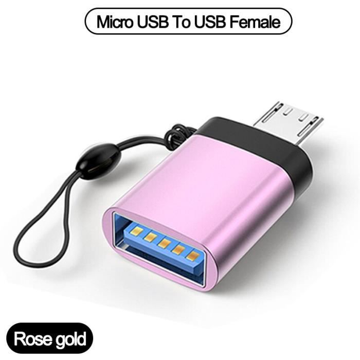 ADAPTATEUR RESEAU,Micro USB rose gold--Convertisseur Micro usb mâle ...