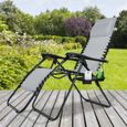Chaise longue de jardin inclinable Chaise pliable avec porte-gobelet appui-tête Fauteuil relax Transat jardin gris-1