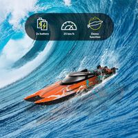 OVERMAX X-Surge – Bateau RC Haute Vitesse 35 Km/h – LED, 1200 MAh Batteries, 30 Min D'autonomie – Portée 100 M – Retournement Auto – Refroidissement Eau – Cadeau Enfant 8+