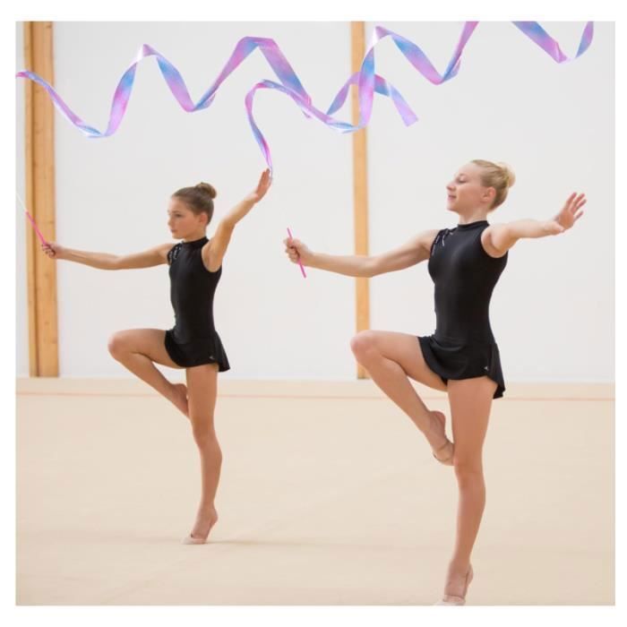 2 Rubans De Danse Arc-en-ciel Avec Anneaux En Bois Et Cloches - Ruban Gymnastique Rythmique EN71 Pour Enfants, Cerf-volant Main