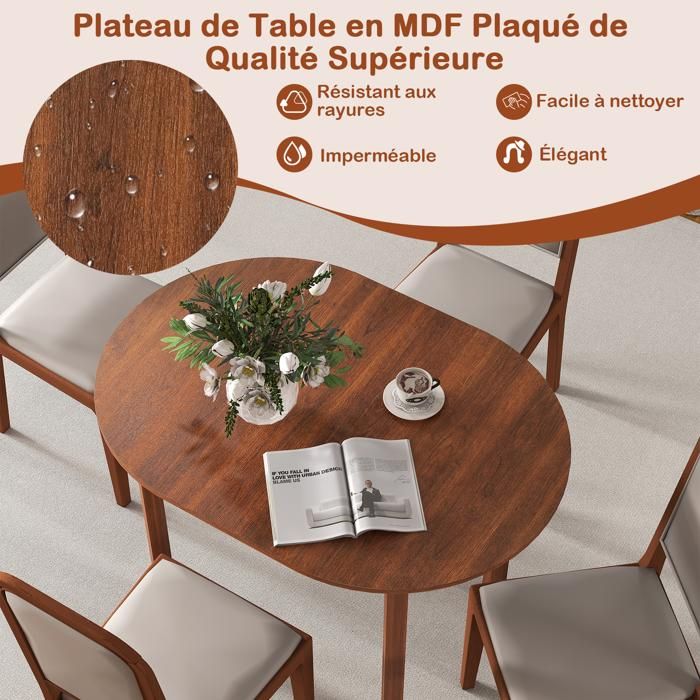 Table à Manger 120x70 Cm - Pour 4 à 6 Personnes - Pieds En L, Plateau Imitation Bois - Bureau, Repas, Jeux