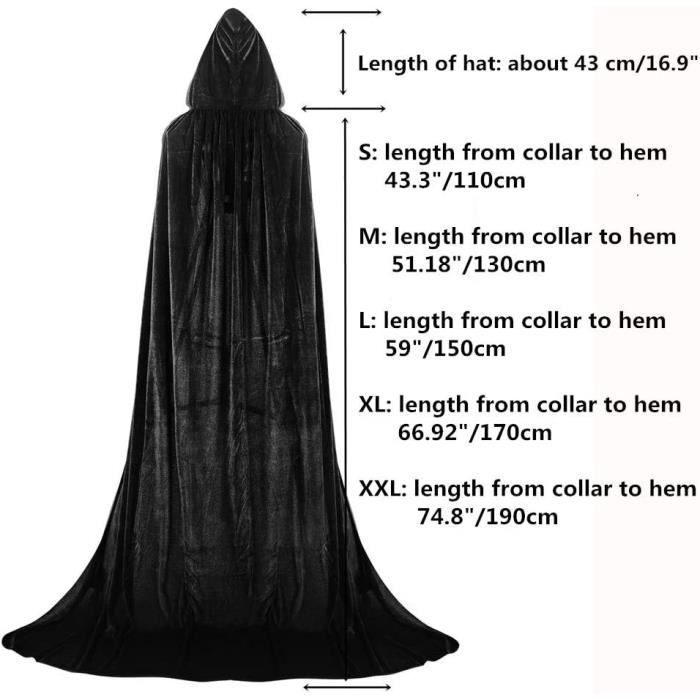 Cape à Capuchon Longue En Velours Pour Déguisement | Adulte Unisexe - Noir | Halloween, Carnaval, Noël - 6