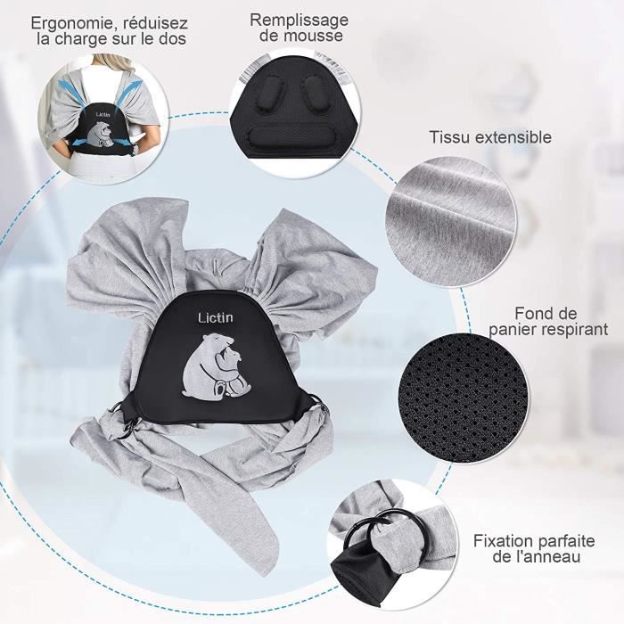 Écharpe de Portage, Lictin l'Echarpe Portage Fait de Coton Elastique,  Écharpe Multifonctionnel pour les Nouveau-nés et Bébés[S55] - Cdiscount  Puériculture & Eveil bébé