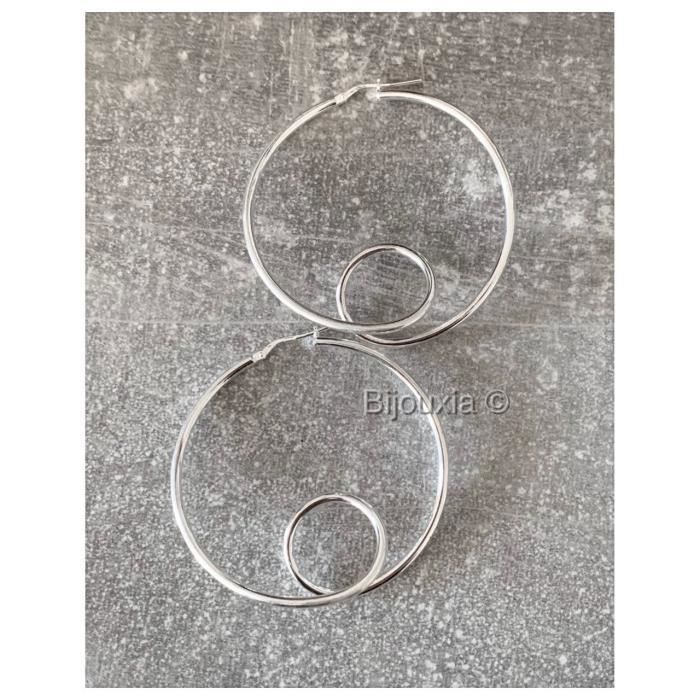 Boucles D’Oreilles Anneaux Créoles Guillochées – Argent 925 – Diamètre 4,5 Cm