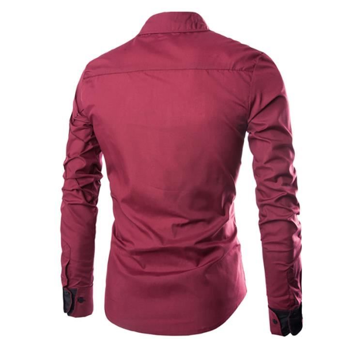 Chemise Homme Blanche Manche Longue La Mode Marque Casual Slim Fit Chemise Homme FUNMOON Rouge Cdiscount Pret a Porter