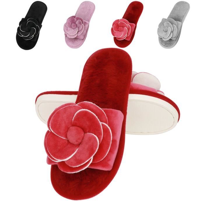 Claquette sales fourrure rouge
