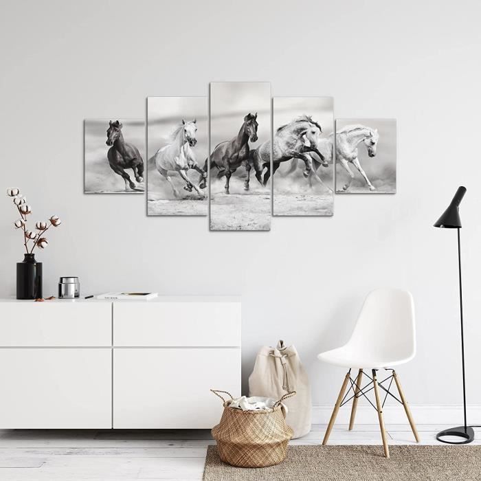 Impression sur toile HD de 7 chevaux blancs en cours d'exécution