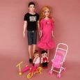 SURENHAP jouet de poupées familiales Ensemble de poupées familiales de papa maman jouets poupee Carré Imprimé Noir T+Rose Enceinte-2