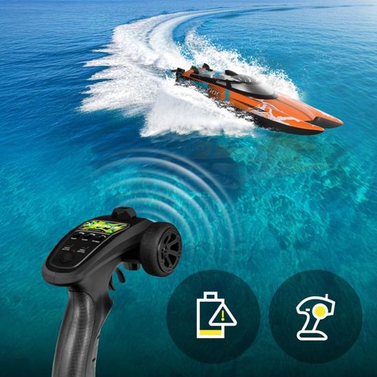 OVERMAX X-Surge – Bateau RC Haute Vitesse 35 Km/h – LED, 1200 MAh Batteries, 30 Min D'autonomie – Portée 100 M – Retournement Auto – Refroidissement Eau – Cadeau Enfant 8+