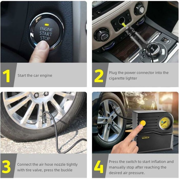 Compresseur D'Air Portable 150 PSI - Gonfleur Pneu Voiture Électrique Avec Écran LED, Batterie 4000 MAh, Multifonction Urgence