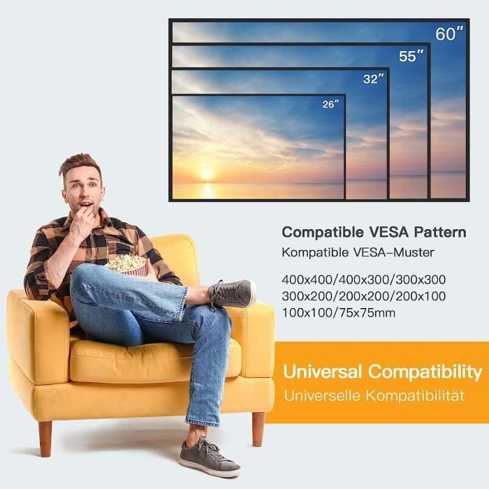 Perlegear Support Mural TV Inclinable pour écrans 26-60 Pouces LED LCD OLED  et courbé, Support TV VESA Max 400x400mm, Fixation Murale TV Capacité Max  de 52kg : : High-Tech