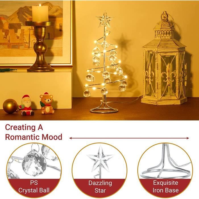 Arbre De Noël Lumineux Vintage Avec Cardinal – 53 Cm, Branches Réglables, LED USB, Décoration Table Maison/bureau