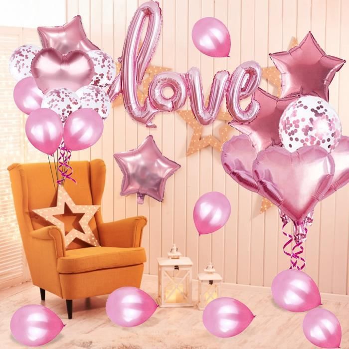 décorations saint valentin,2 xxl ballon i love you, 1000 pétales rose  rouges 24 coeur guirlande 20 ballons coeur rouges, déco[A231]