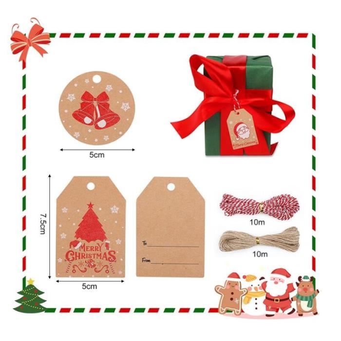 Étiquettes de Noël motifs de Noël enfant sur fond kraft brun naturel