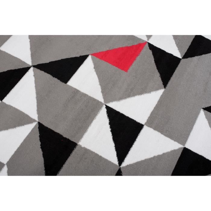 TAPISO Tapis Salon Poil Court Maya Rouge Gris Noir Géométrique  Polypropylène Intérieur 130x190 cm - Cdiscount Maison