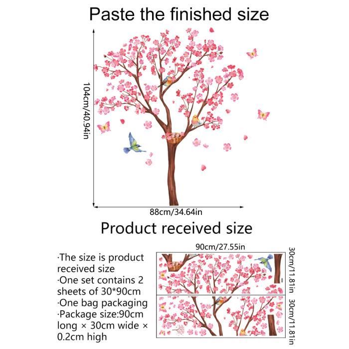Xl Stickers Muraux Fleurs De Pcher & Oiseaux (250x150 Cm) I Autocollant Sticker  Mural Roses Cerisier Arbre Branche Plantes Pour Salon Chambre Cuisin