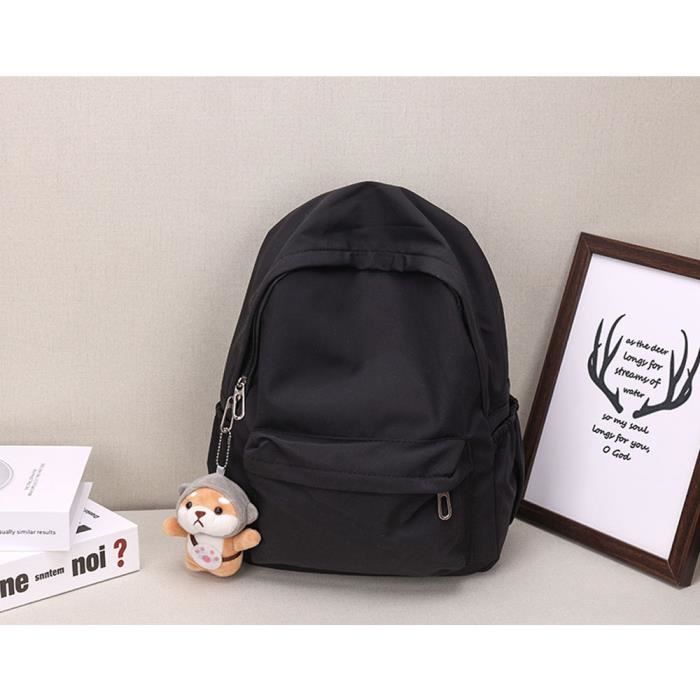 Sac a Dos Cartable pour Filles et Garcons Envoyer un pendentif en peluche College Scolaire Sac Toile Sac a Dos noir Black Cdiscount Bagagerie Maroquinerie