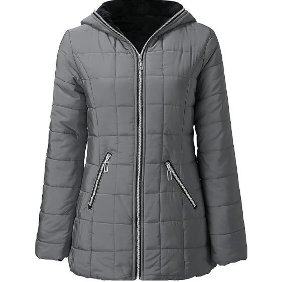 Manteau D hiver Pour Femme Gris Veste Matelassee Chaude En Fourrure Peluche Mi saison Gris Cdiscount Pret a Porter