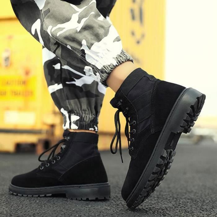 Bottes Homme Martin Cuir Noir Hauteur de la tige Moyenne Talon Plat Lacets