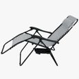 Chaise longue de jardin inclinable Chaise pliable avec porte-gobelet appui-tête Fauteuil relax Transat jardin gris-3