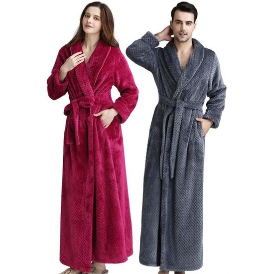 flanellePeignoir d'intérieur à col châle Madrid 100% Coton Tailles M-XL Rose Rouge Women Smilsiny Peignoir de Bain Femme et Hommes Peignoir d'épaississement d'automne et d'hiver