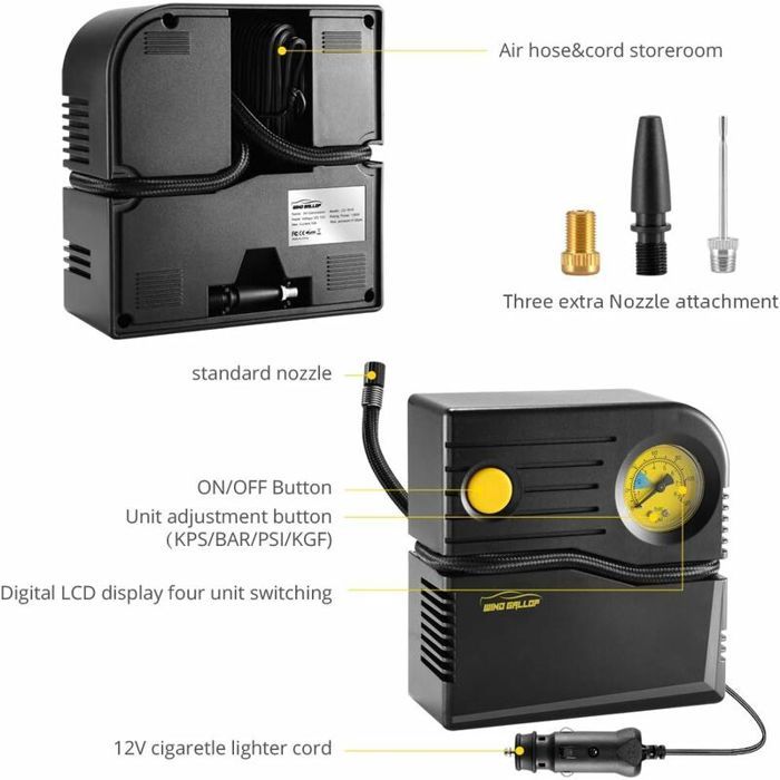 Compresseur D'air Portable 12V Pour Voiture - Pompe à Pneus Avec Manomètre, 2,5 M De Câble, 120W - 8