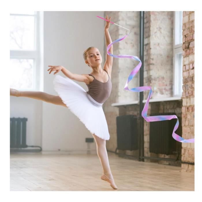 Rubans Danse Enfants 2 Pièces 4m | Arc-en-Ciel | Gymnastique Rythmique | Satin Fluide | Cadeau Fille