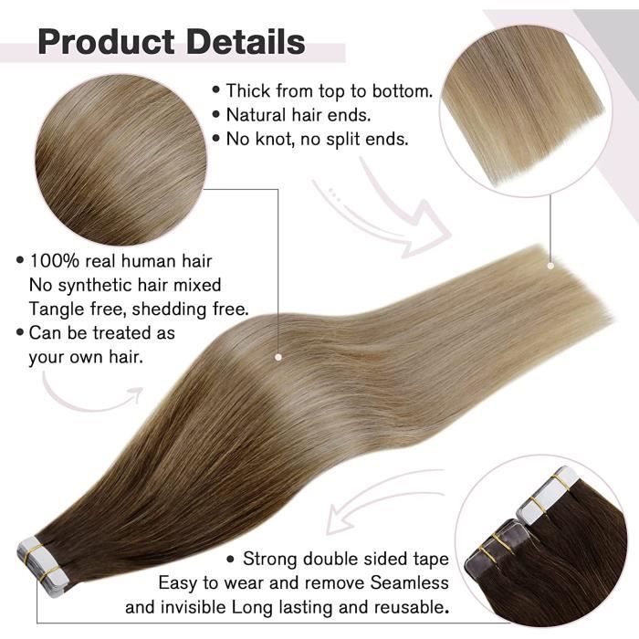 Tape in Hair Extensions Humain Balayage 45cm Extensions Cheveux