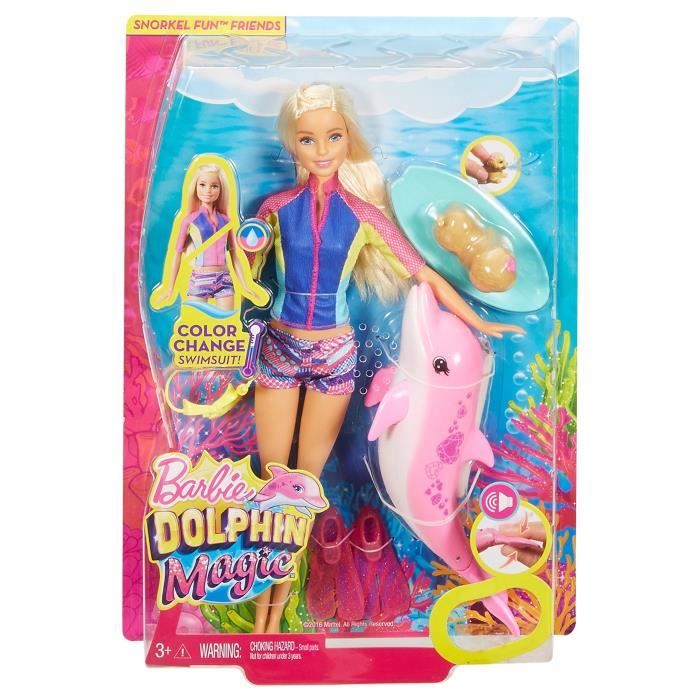 Barbie La Magie des Dauphins Poup e Blonde avec Figurine de Chien