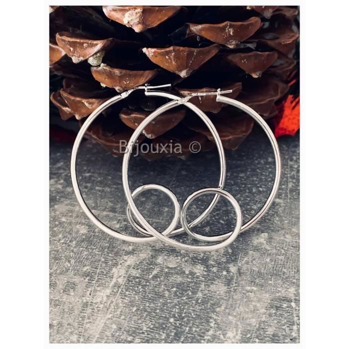 Boucles D'oreilles Créoles Guillochées En Argent 925/1000 - Diamètre 4,5 Cm - Occasion