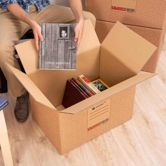 Packer PRO Lot de 10 boîtes en carton ultra résistantes avec poignées
