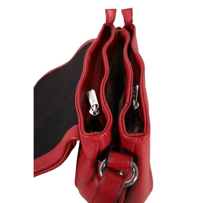 Sac a main femme en cuir 3 compartiments ref ZE7116 taille moyenne rouge 5 coul.disp Rouge fonce Cdiscount Bagagerie Maroquinerie