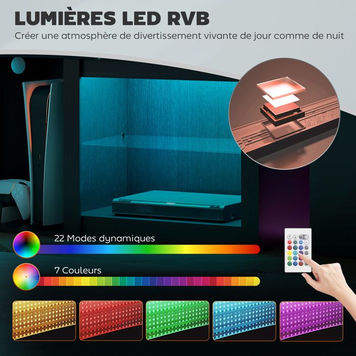 Meuble TV Blanc Avec LED RGB 16 Couleurs - 160 Cm, Support TV Jusqu'à 120", Tiroirs Et Étages