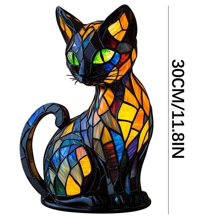 Lampe Chat En Vitrail,Lampe Chat Pour Amoureux Des Chats Lumineuse En