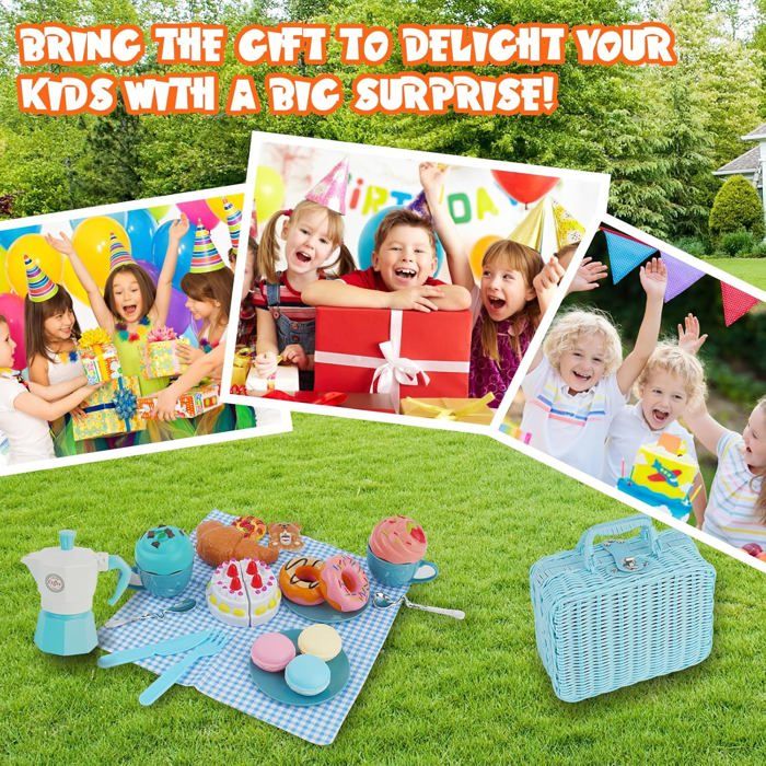 Dinette Enfant Avec Panier Pique-nique – 50 Aliments Factices, Argent De Jeu, Dès 3 Ans