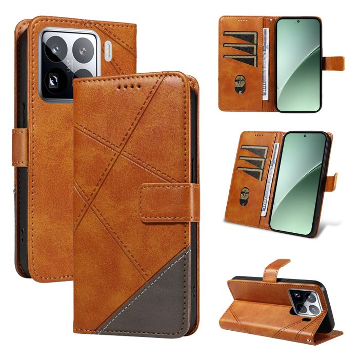 Étui Portefeuille Pour Xiaomi 15T - Cuir PU, Rabat Magnétique, 2 Compartiments Cartes + Support - Marron - 10