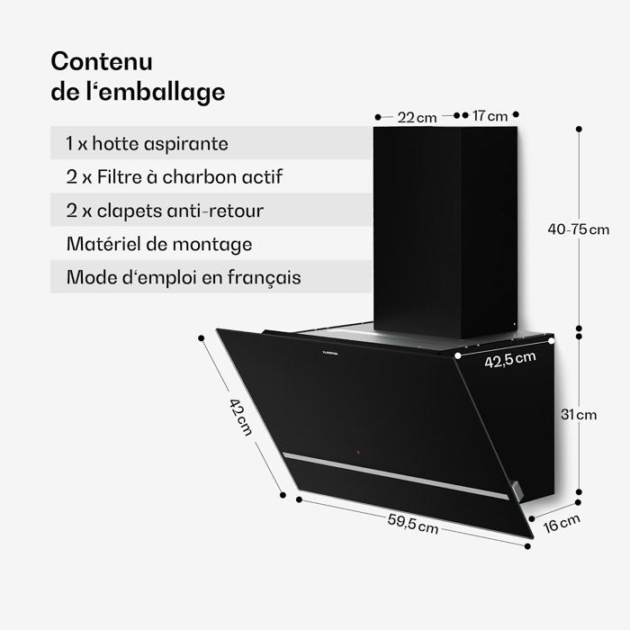 Klarstein Alina Afzuigkap - Afzuigkap met 600 M³/H Vermogen in 3 Standen, Wandkap met RGB Omgevingslicht, Afzuig-/Recirculatiemodus, Touch, LED- Verlichting, Glazen Front, 60 Cm, Zwart