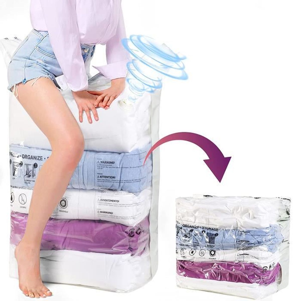 4 Sacs De Rangement Sous Vide 30x35 Cm - Compression Pour Vêtements, Couette, Voyage - 7