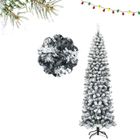 Sapin de Noël Artificiel LED 225CM COSTWAY-350 Lumières Blanc Chaud-Aiguilles PVC Floqué de Neige-Support Métallique-à Charnières