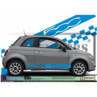 Fiat 500  - BLEU TURQUOISE - Bandes damiers Bas de caisses   - Tuning Sticker Autocollant Graphic Decals