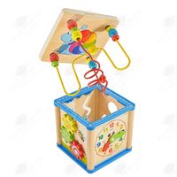 HTBE® Horloge en bois multi-fonction perlée boîte au trésor 1-6 ans quatre faces jeu d'éducation précoce pour enfants boîte perlée