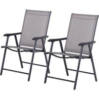 Lot de 2 chaises de jardin pliantes OUTSUNNY - Métal époxy textilène - Noir gris - 58L x 64l x 94H cm