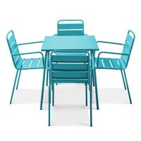 Ensemble table de jardin et 4 fauteuils empilables - Acier - Palavas - Bleu