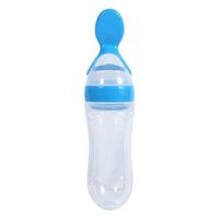 Biberon Silicone Tout-petit bébé avec cuillère - ROKOO - 90ml - Bleu - 6 mois et plus