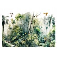 Papier Peint Intissé Panoramique Jungle Forêt Oiseaux 312x219 cm Tapisserie Chambre Salon Photo Non Tissé Muraux Trompe l'oeil
