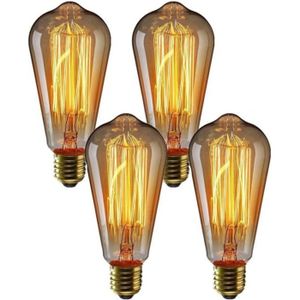 AMPOULE - LED 4 X E27 Wolka 40W  Ampoule Edison Incandescent Bulb Vintage ST64 Blanc Chaud