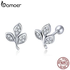 Bamoer Femmes S925 Argent Sterling Boucles D/'Oreilles Clou Fleur Branche Avec Zircone cubique Bijoux